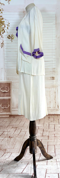 Rare White And Purple Colour Block 1930s Dress And Jacket Set