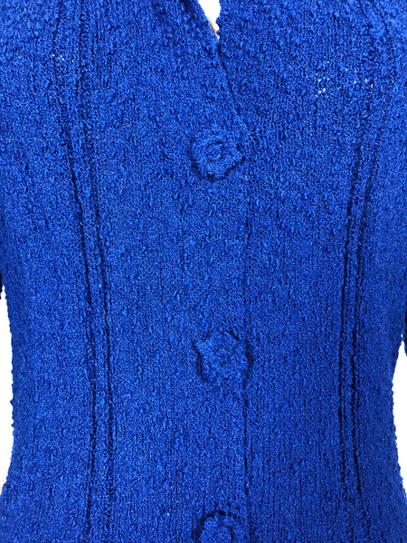 Wonderful Original 1940s Volup Vintage Electric Blue Nubby Boucle Knit Dress