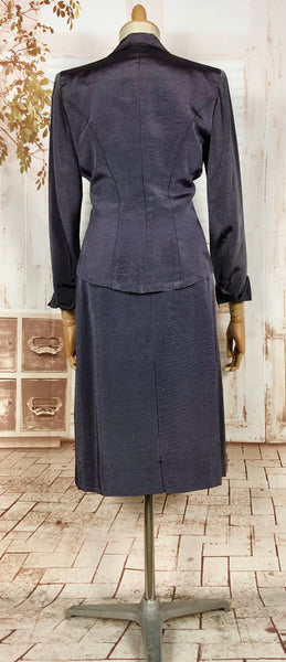 Amazing Blue Striped Rayon Faille 1940s Suit Volup Capable