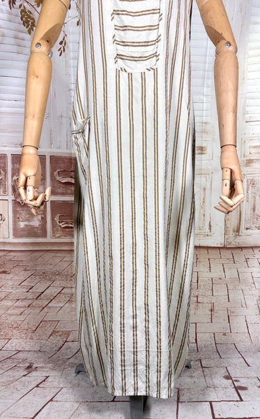 Amazing Cream and Brown Striped Silk 1920s Day Dress