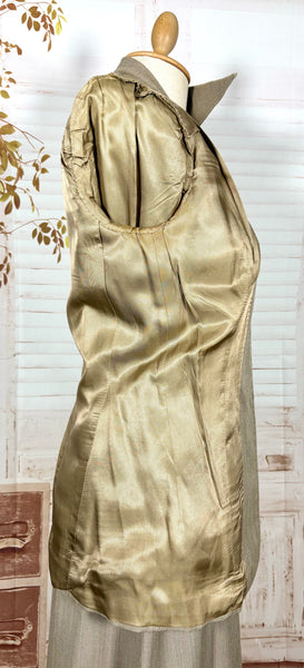 1940s Taupe Pinstripe Wool Skirt Suit – Spearpoint Collar Tailored Jacket