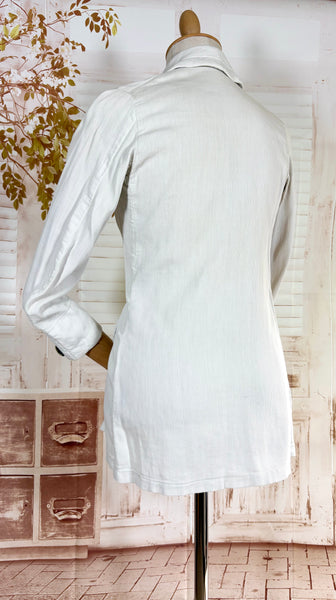1930s White Self-Striped Lightweight Coat | Art Deco Era Vintage Jacket