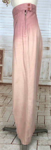 Super Rare Original Late 1930s / Early 1940s Volup Vintage Pink Candy Striped Denim Pant Suit By Edwin Blu Surf