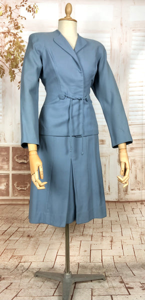 Stunning Periwinkle Blue 1940s Suit With Rouleau Waist Tie