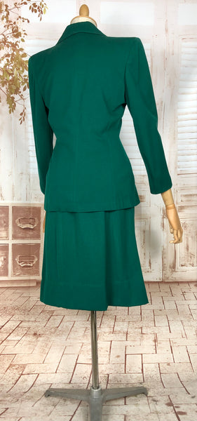 Amazing Original 1940s Vintage Emerald Green Gabardine Skirt Suit