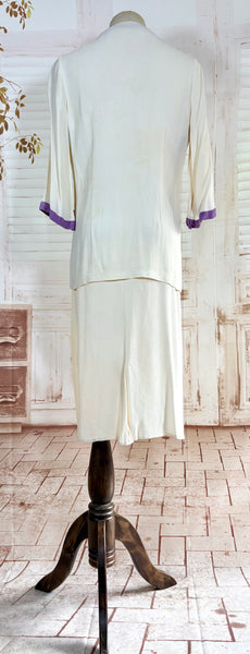 Rare White And Purple Colour Block 1930s Dress And Jacket Set