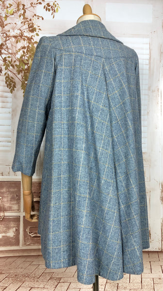 Beautiful Original Late 1940s Vintage Steel Blue And Yellow Plaid College Swing Coat