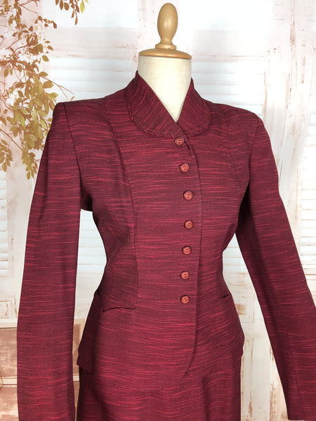 Stunning 1940s Striped Red Faille Suit By Lampl