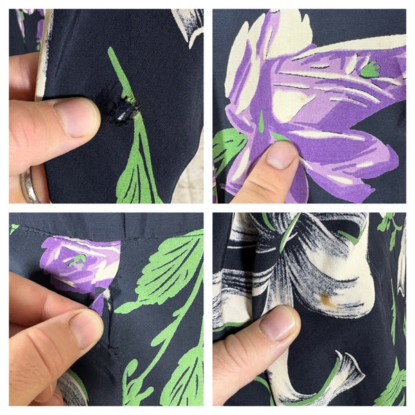 1940s Novelty Bow And Flower Print Dress