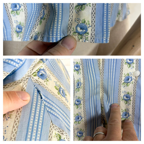 1950s Blue Floral Stripe Cotton Jacket Blouse