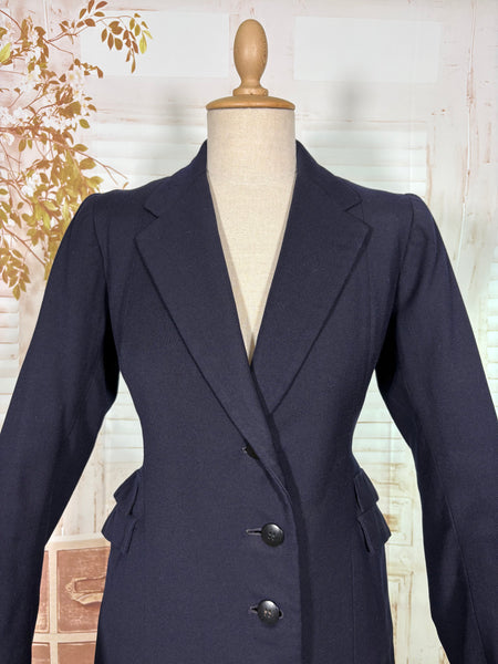 Early 1940s Navy Blue Fitted Wartime Princess Coat