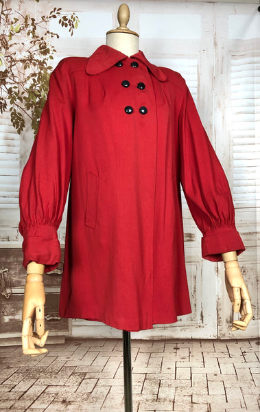 Fabulous Original 1940s Vintage Lipstick Red Gabardine Swing Coat