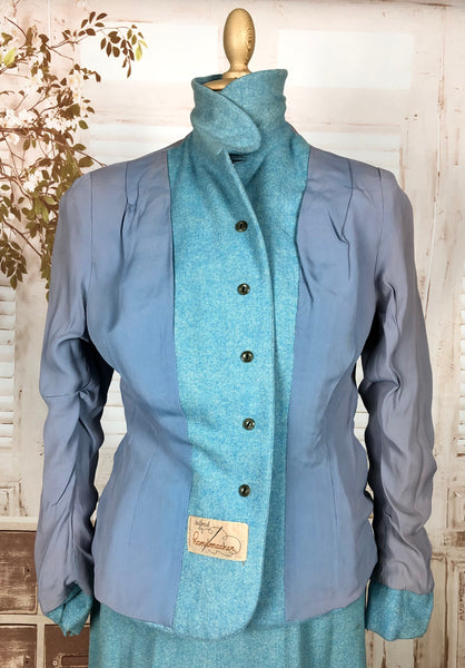 Amazing Original 1940s Vintage Sky Blue Skirt Suit By Handmacher