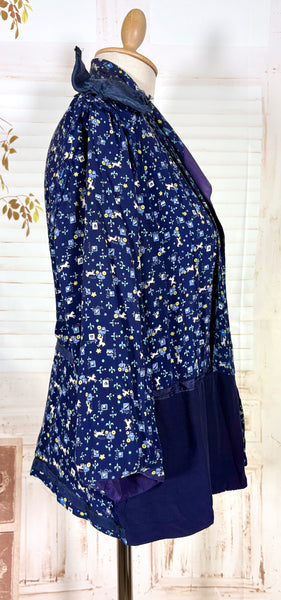 Fabulous Blue Novelty Horse And Carriage Print Volup 1940s Blazer