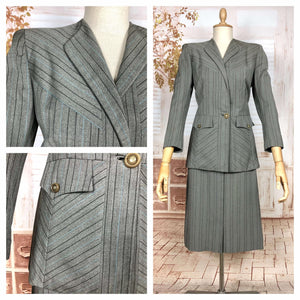 Exquisite Original 1940s Striped Blade Runner Skirt Suit - Gilbert Adrian Inspired