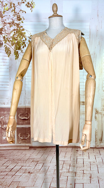 Luxurious 1920s French Lace Trimmed Silk Slip Dress Lingerie