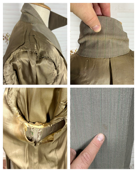 1940s Taupe Pinstripe Wool Skirt Suit – Spearpoint Collar Tailored Jacket
