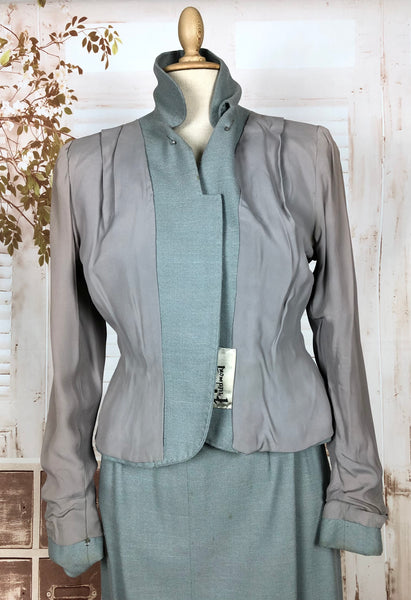 Stunning Original 1940s Vintage Steel Blue Grey Skirt Suit