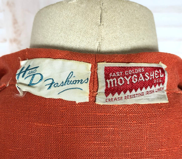 Gorgeous Original 1940s Vintage Orange Moygashel Linen Princess Coat