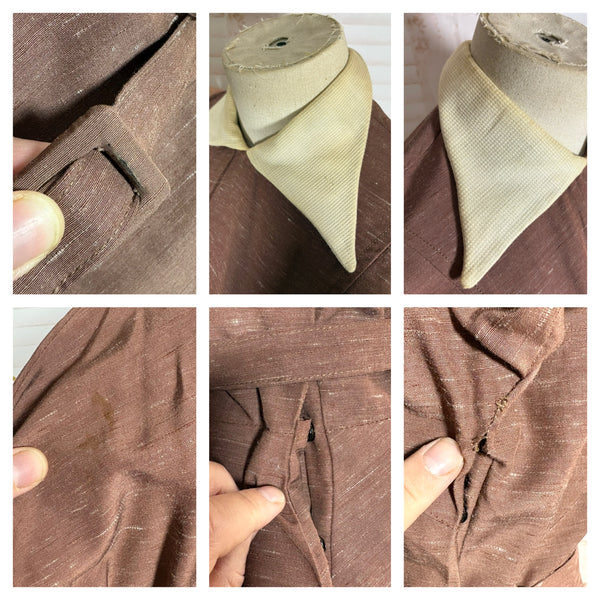 Lightweight 1940s Chocolate Brown Skirt Suit With Contrast Collar