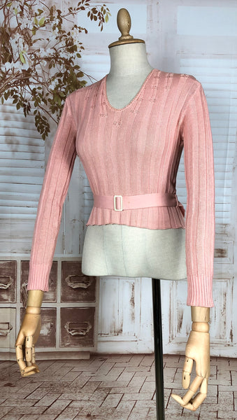 Incredible Original Early 1930s Pale Pink Belted Knit Sweater