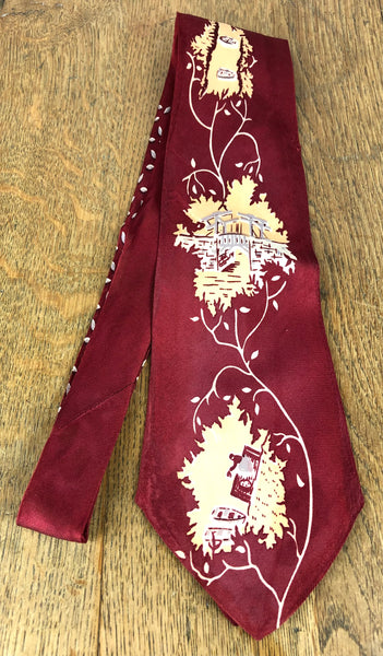 Original 1940s American Red Dutch Tourist Inspired Rayon Swing Tie Made From Van Gough Inspirations Fabric By Majestic Cravats