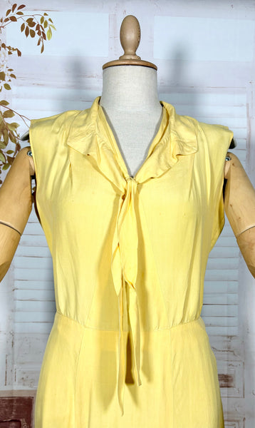 1930s Sunshine Yellow Tie-Neck Day Dress