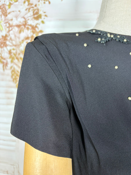 1940s Alice Stuart Black Rayon Blouse – Pearl and Soutache Beaded Detail