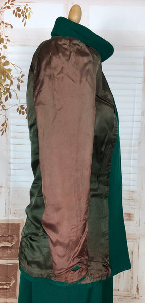 Amazing Original 1940s Vintage Emerald Green Gabardine Skirt Suit