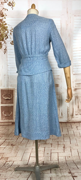 Wonderful Late 1940s Sky Blue Belted Skirt Suit