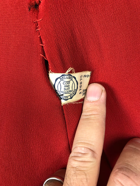 Incredible Original 1940s Red Princess Coat With Astrakhan Collar