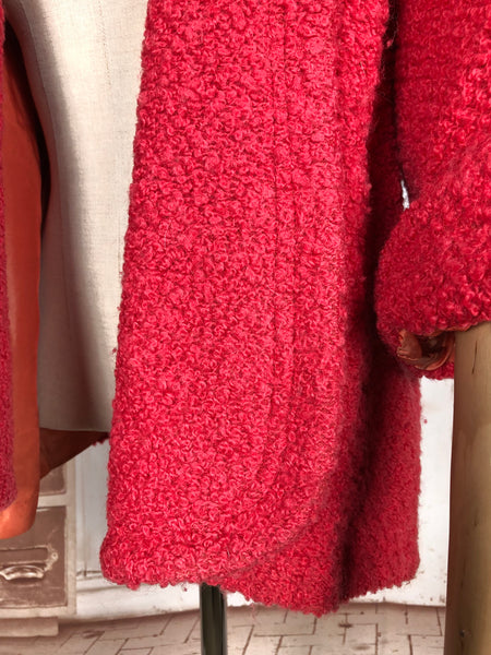 Fabulous Lipstick Red Late 1940s / Early 1950s Boucle Swing Coat