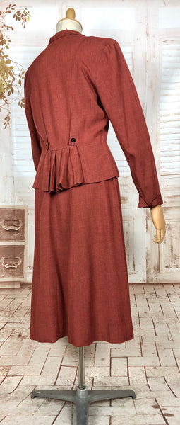 Incredible Original 1940s Vintage Rust Red Bustle Back Skirt Suit