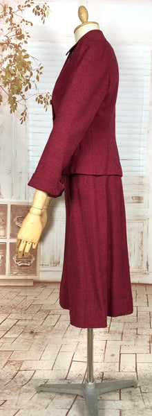 Striking Red Tweed 1940s Vintage Skirt Suit