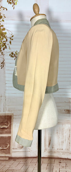 Grey Micro Check 1940s Cropped Bolero Jacket With Statement Shoulders