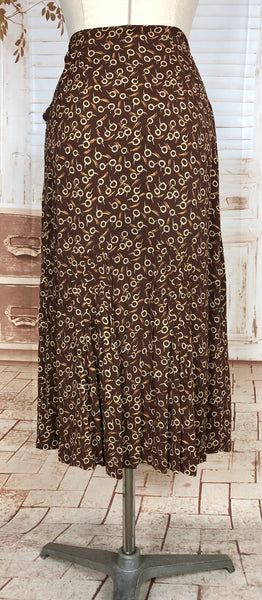 Super Rare 1930s Vintage Abstract Printed Brown Rayon Skirt Suit