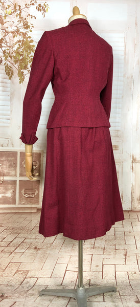 Striking Red Tweed 1940s Vintage Skirt Suit
