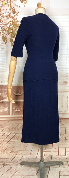 Cozy 1940s Royal Blue Knit Set with Geometric Detailing