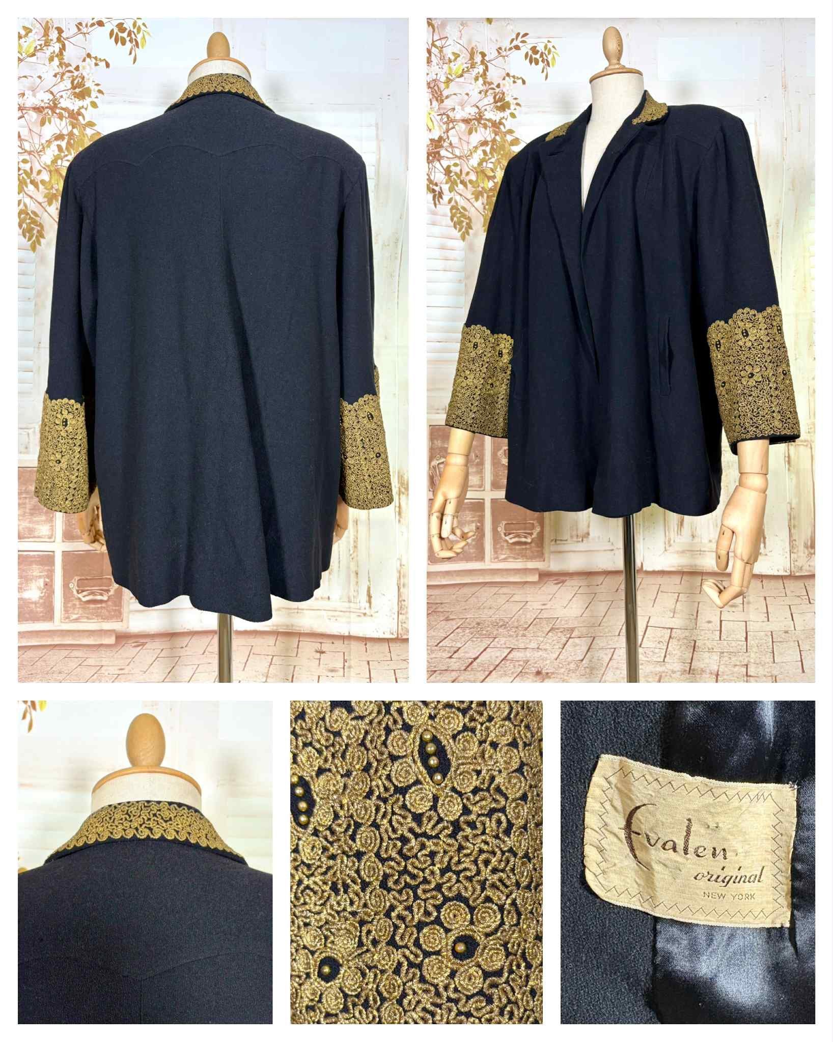 Exceptionally Rare 1940s Gold Lamé Embroidered Coat By Evalen