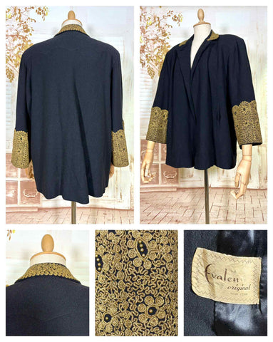 Exceptionally Rare 1940s Gold Lamé Embroidered Coat By Evalen