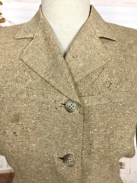 Wonderful Original 1940s Vintage Cream Lightweight Tweed Skirt Suit Tailoring