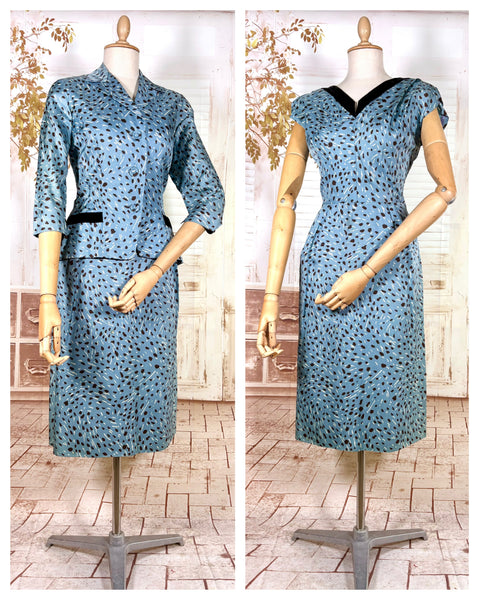 Late 1940s / Early 1950s Blue Print Dress Suit