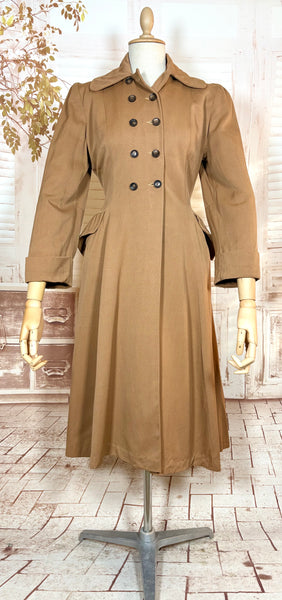 Exquisite 1940s Milk Chocolate Gabardine Belt Back Princess Coat