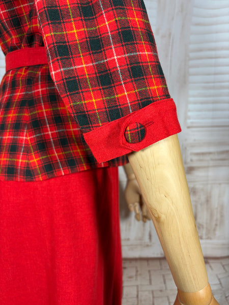 Fabulous 1940s Red And Black Plaid Skirt Suit