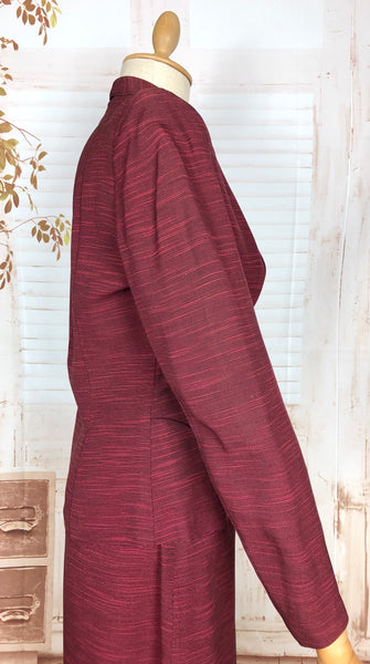 Stunning 1940s Striped Red Faille Suit By Lampl