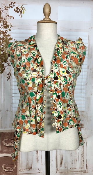 Gorgeous Original Late 1930s / Early 1940s Vintage Autumn Shades Crepe Blouse