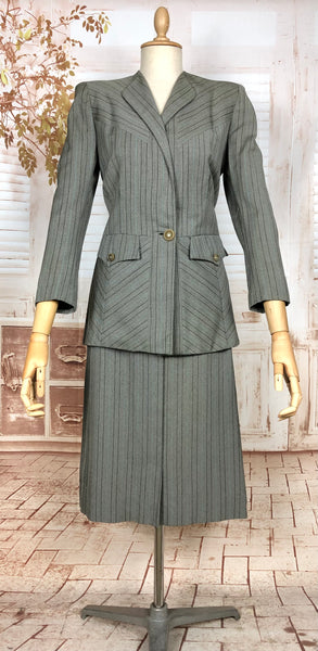 Exquisite Original 1940s Striped Blade Runner Skirt Suit - Gilbert Adrian Inspired