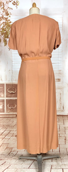 Incredible Original 1940s Volup Dress Suit In Tan With Chocolate Brown Accents