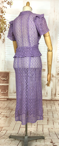 LAYAWAY PAYMENT 2 OF 2 - RESERVED FOR AISHA - PLEASE DO NOT PURCHASE - Exceptional Original 1930s Vintage Lilac Lace Peplum Suit