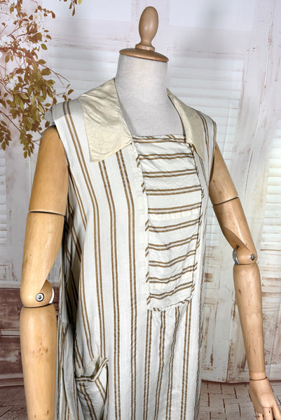 Amazing Cream and Brown Striped Silk 1920s Day Dress